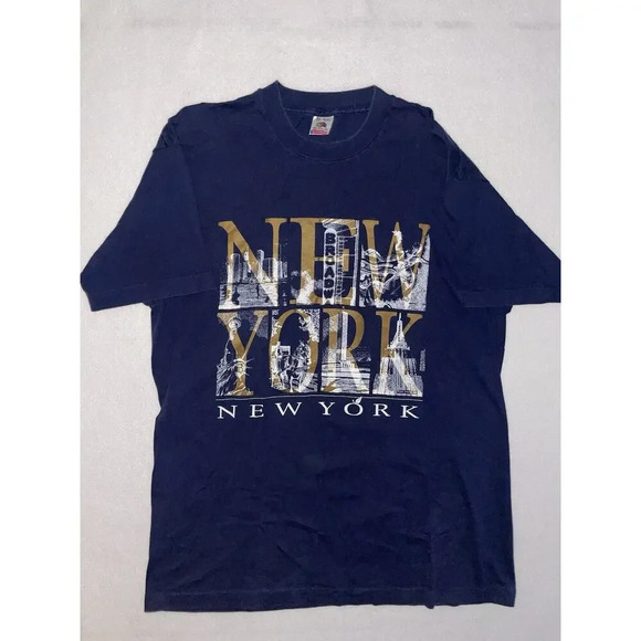 Vintage Single Stitch Shirt Mens XL New York Graphic 90s‎ Y2K Fruit of the Loom - Picture 1 of 7